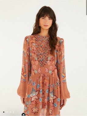 NWT FARM Rio Boho Enhance Mocha Lace Dress